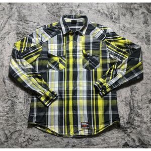 Vintage No Fear Long Sleeve Button Up Shirt Men's Size Medium Plaid